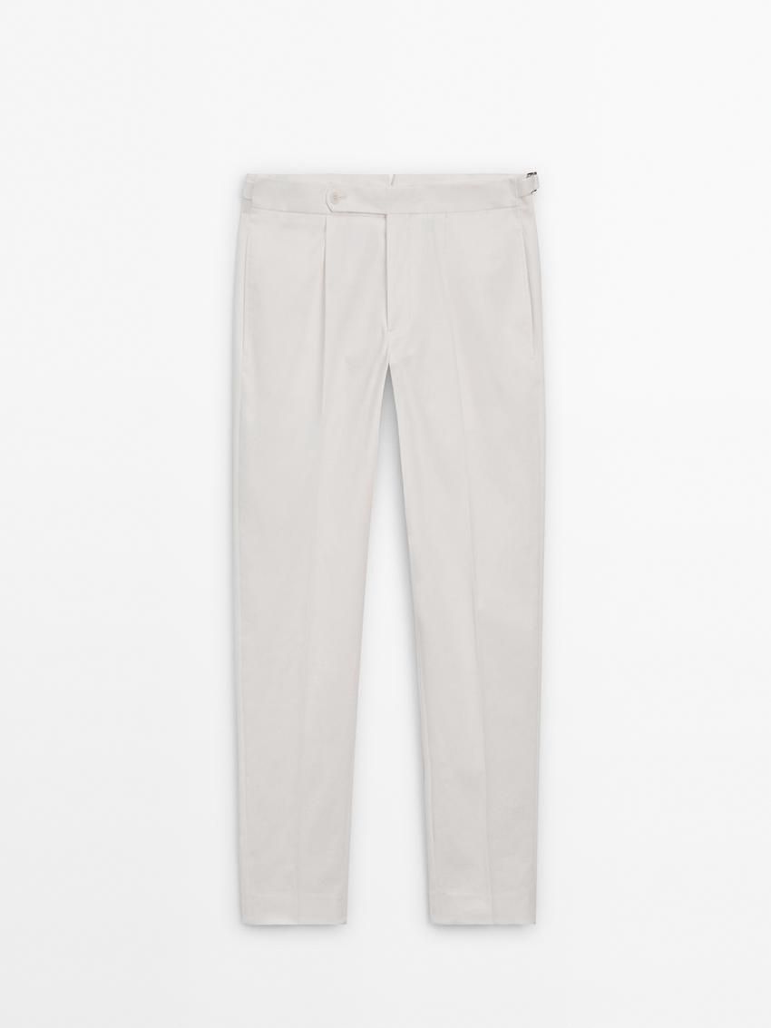 Massimo Dutti Regular Fit Cotton Blend Men Trousers Cream | US-ZA9832405