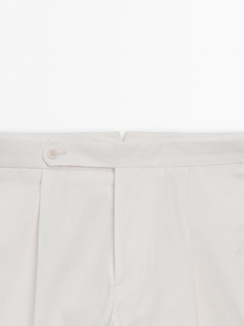 Massimo Dutti Regular Fit Cotton Blend Men Trousers Cream | US-ZA9832405