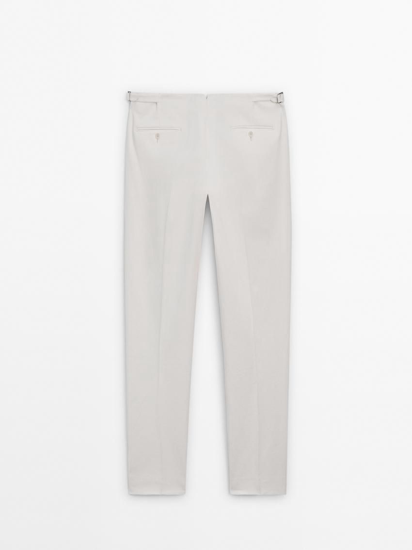 Massimo Dutti Regular Fit Cotton Blend Men Trousers Cream | US-ZA9832405