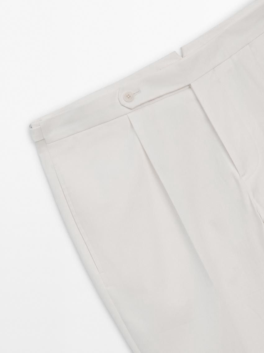 Massimo Dutti Regular Fit Cotton Blend Men Trousers Cream | US-ZA9832405