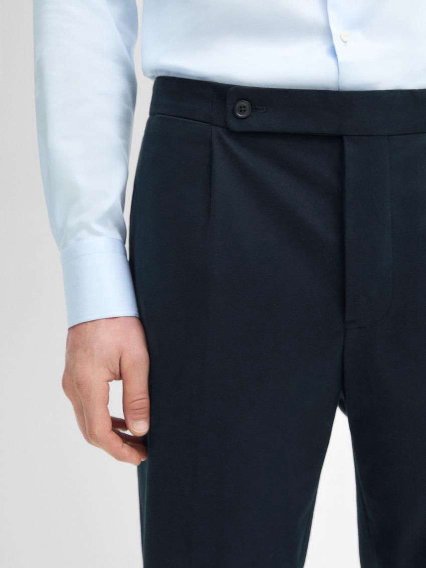 Massimo Dutti Regular Fit Cotton Blend Men Trousers Navy | US-RG4189635