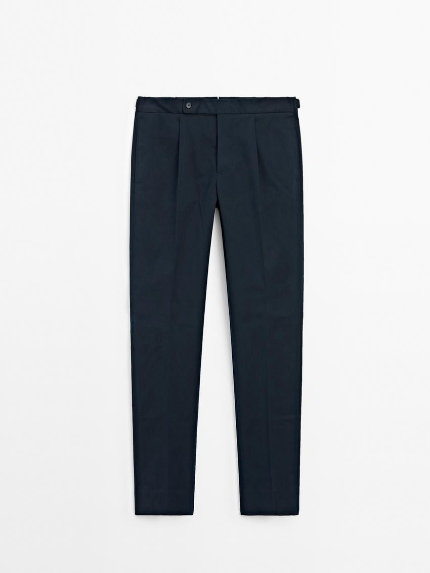 Massimo Dutti Regular Fit Cotton Blend Men Trousers Navy | US-RG4189635
