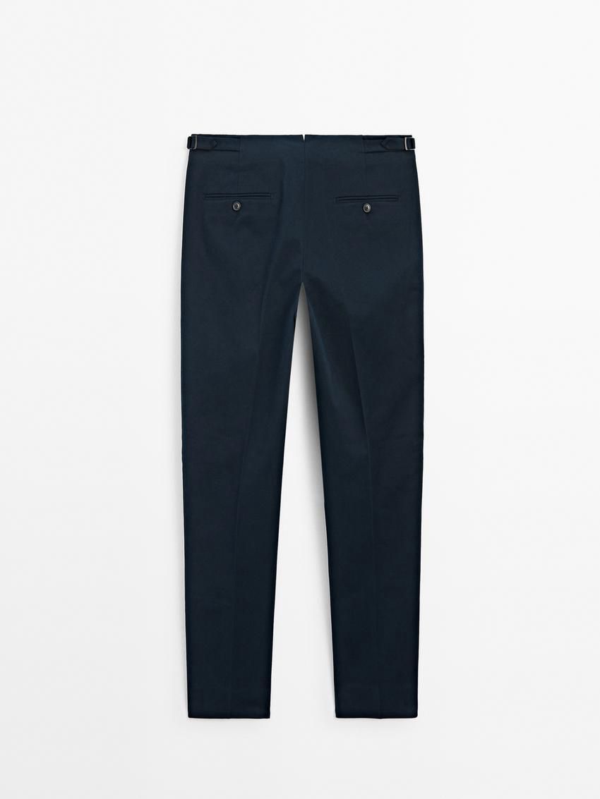 Massimo Dutti Regular Fit Cotton Blend Men Trousers Navy | US-RG4189635