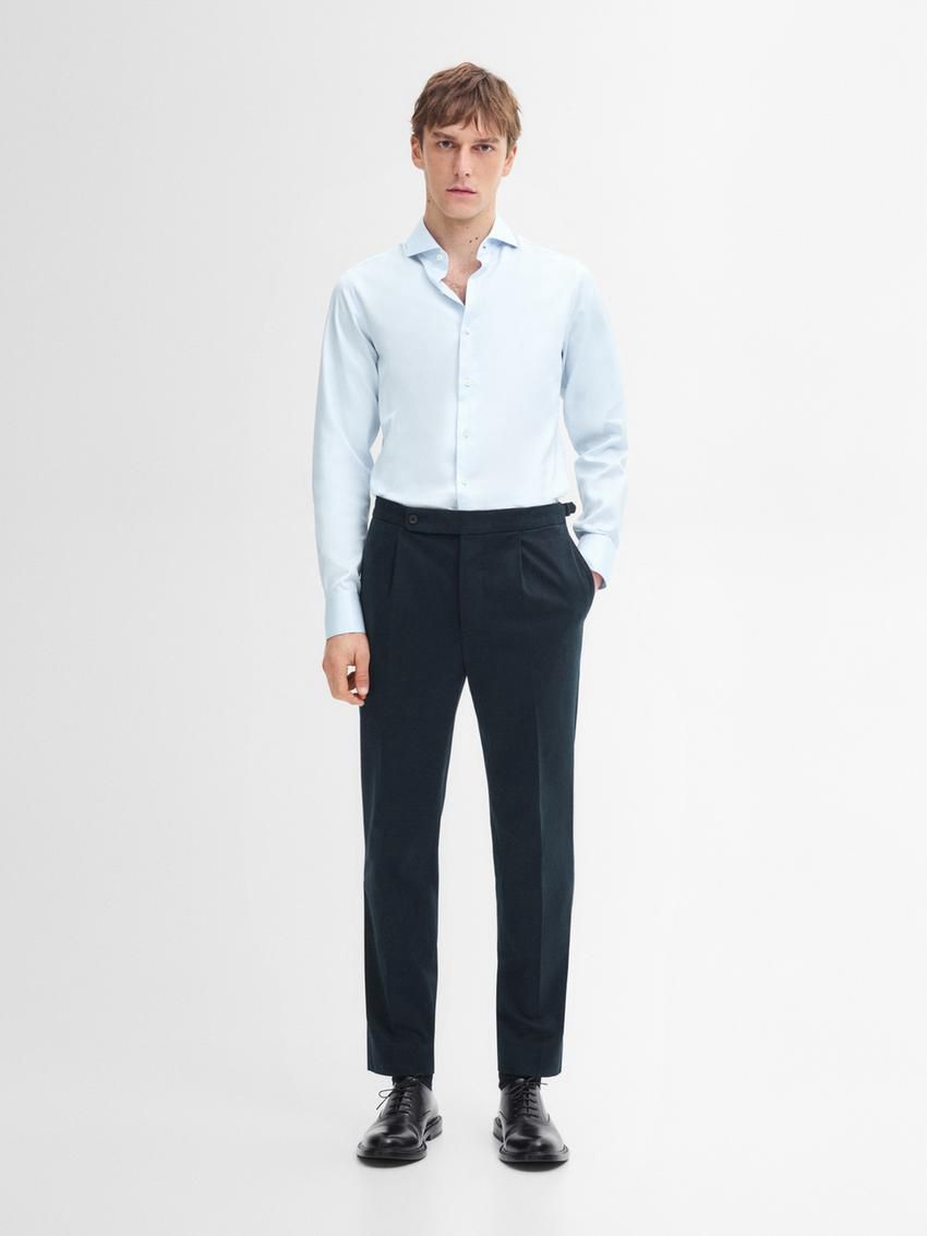 Massimo Dutti Regular Fit Cotton Blend Men Trousers Navy | US-RG4189635