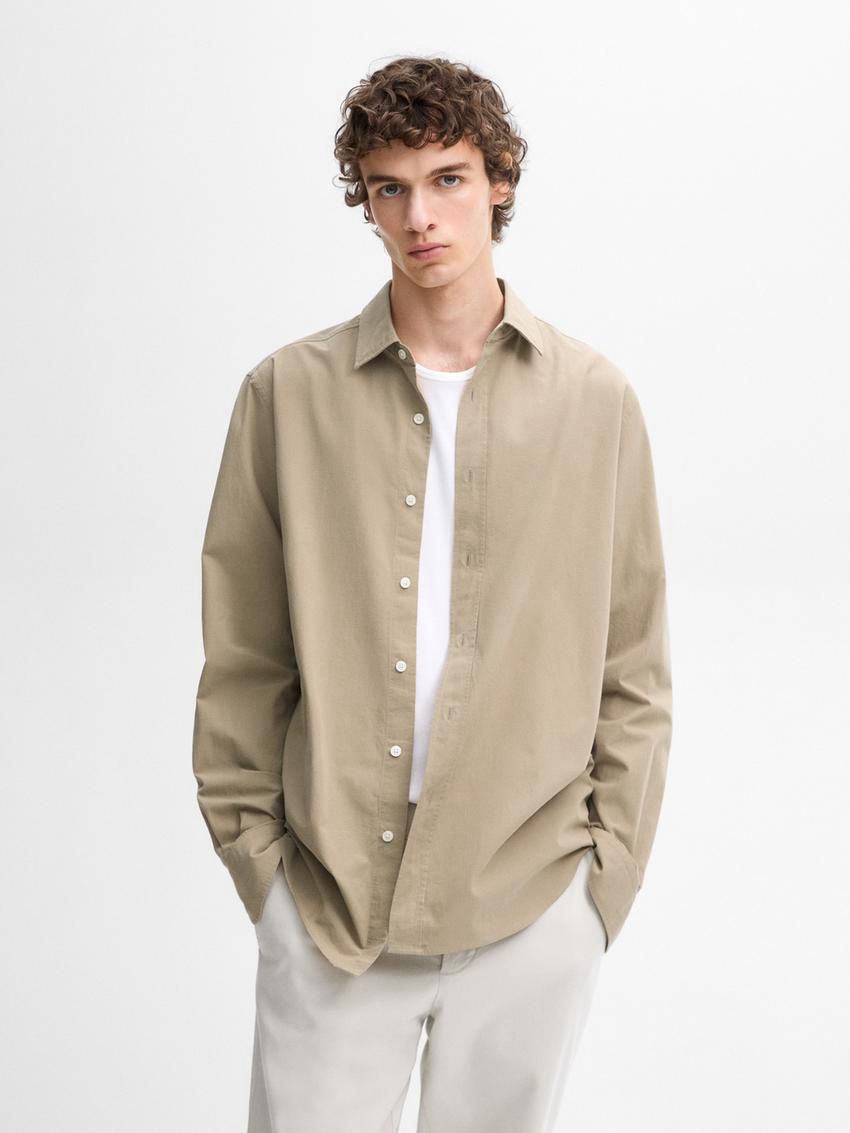 Massimo Dutti Regular Fit Cotton Men Shirts Khaki | US-DA7689514