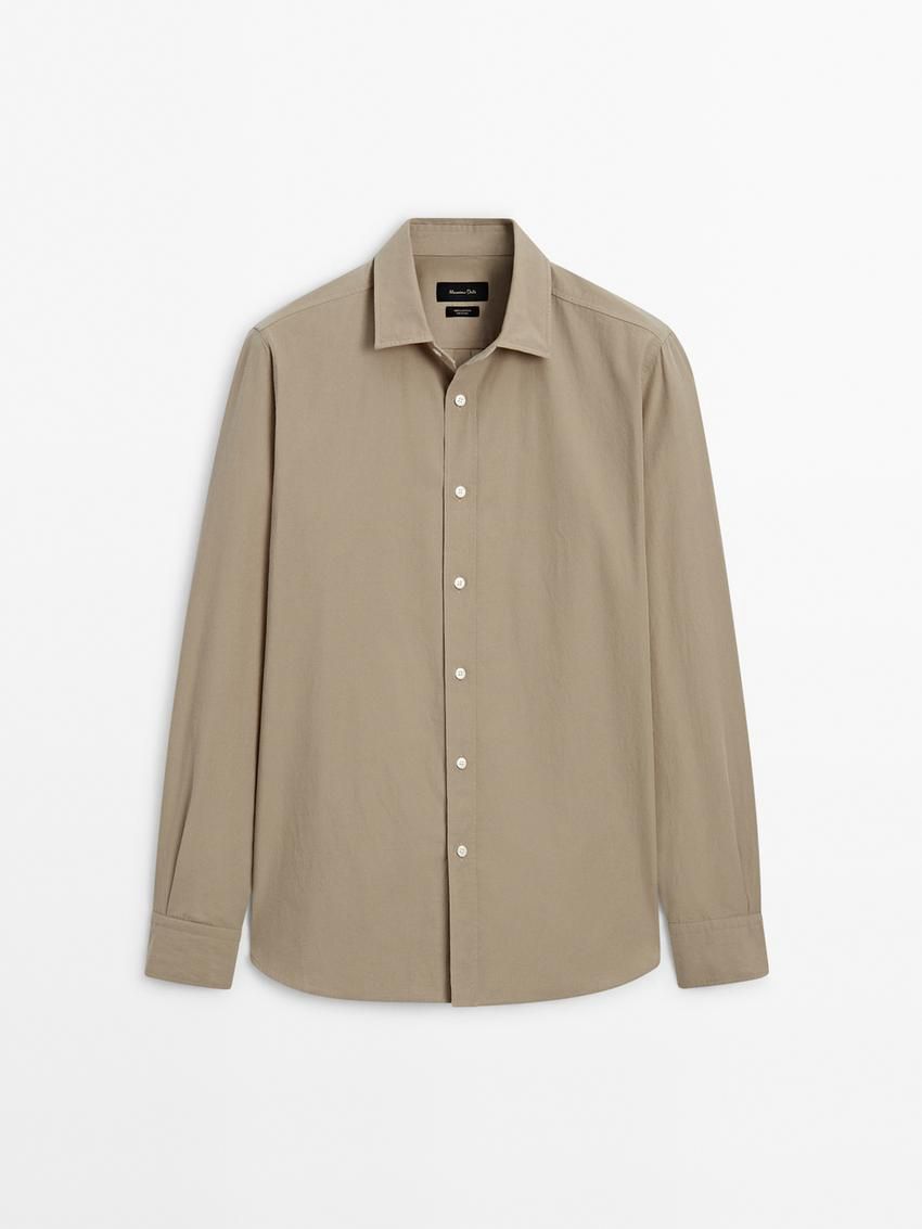 Massimo Dutti Regular Fit Cotton Men Shirts Khaki | US-DA7689514
