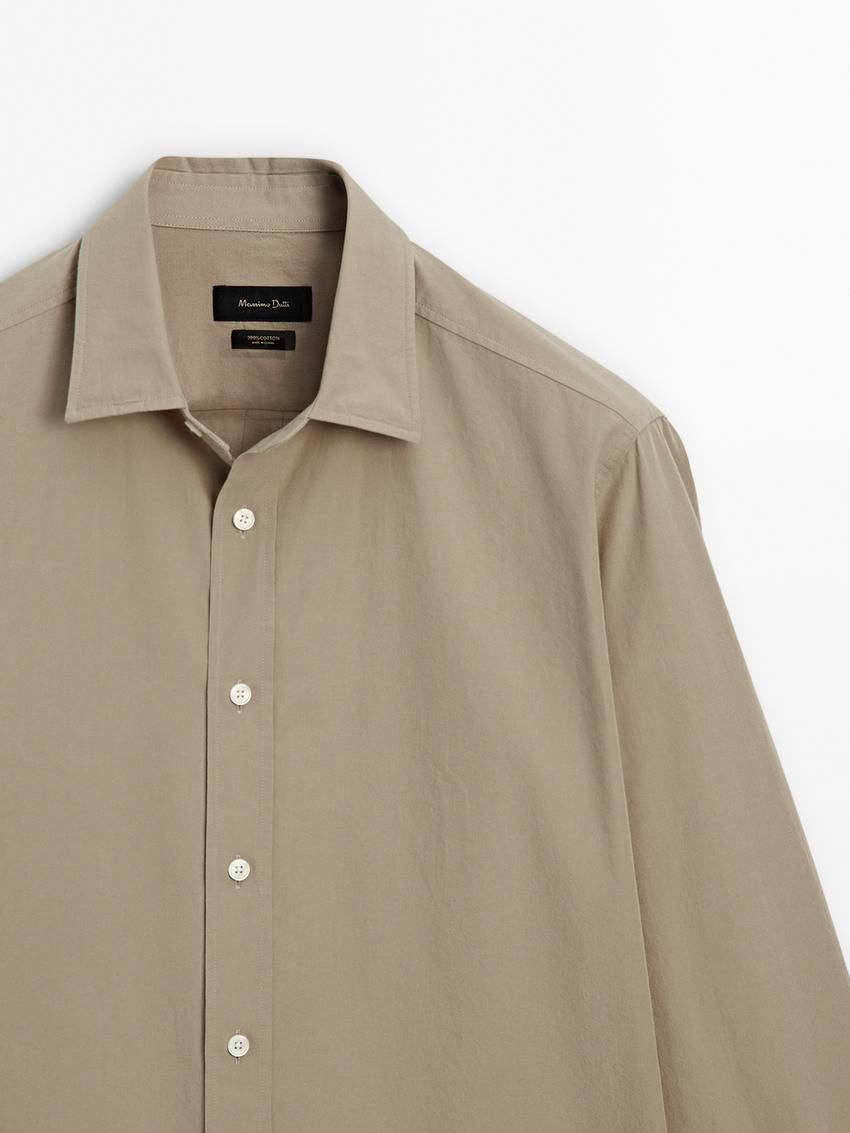 Massimo Dutti Regular Fit Cotton Men Shirts Khaki | US-DA7689514