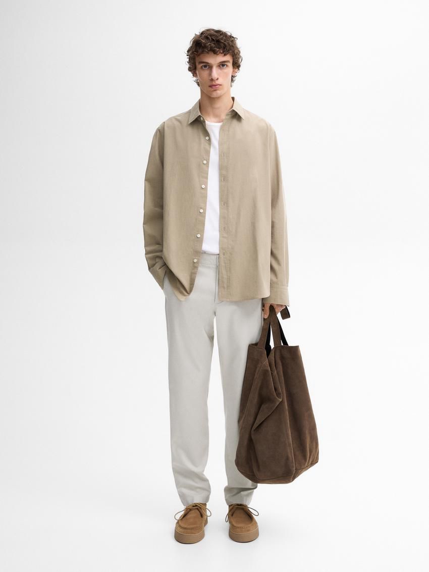 Massimo Dutti Regular Fit Cotton Men Shirts Khaki | US-DA7689514