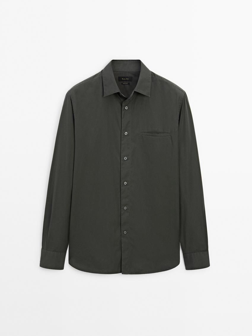 Massimo Dutti Regular Fit Cotton Poplin Men Shirts Dark Khaki | US-DU1764289