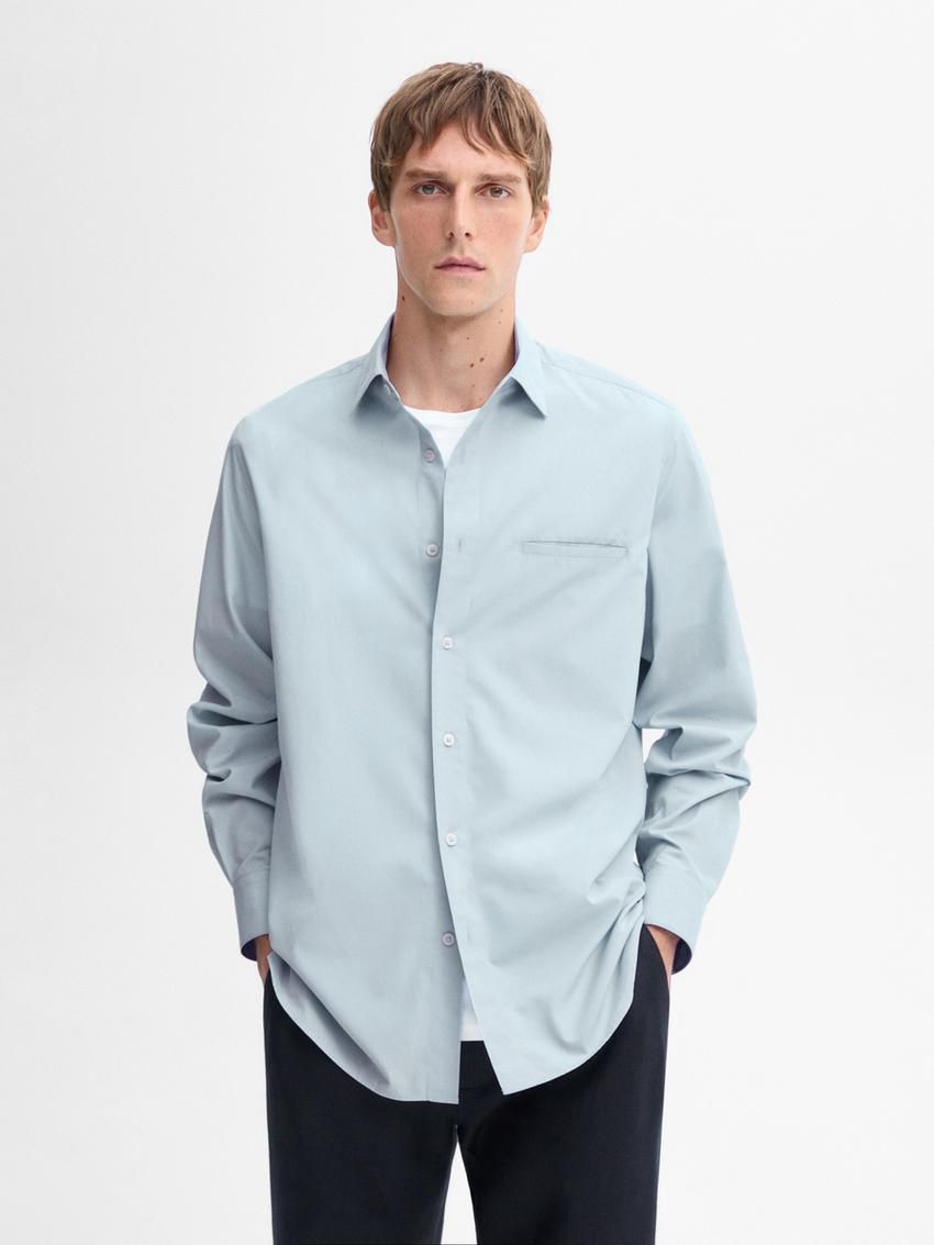 Massimo Dutti Regular Fit Cotton Poplin Men Shirts Light Blue | US-AP1460359