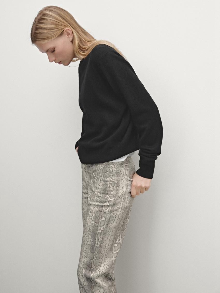 Massimo Dutti Regular Fit Cotton Snakeskin Print Women Jeans Grey | US-KE3951674