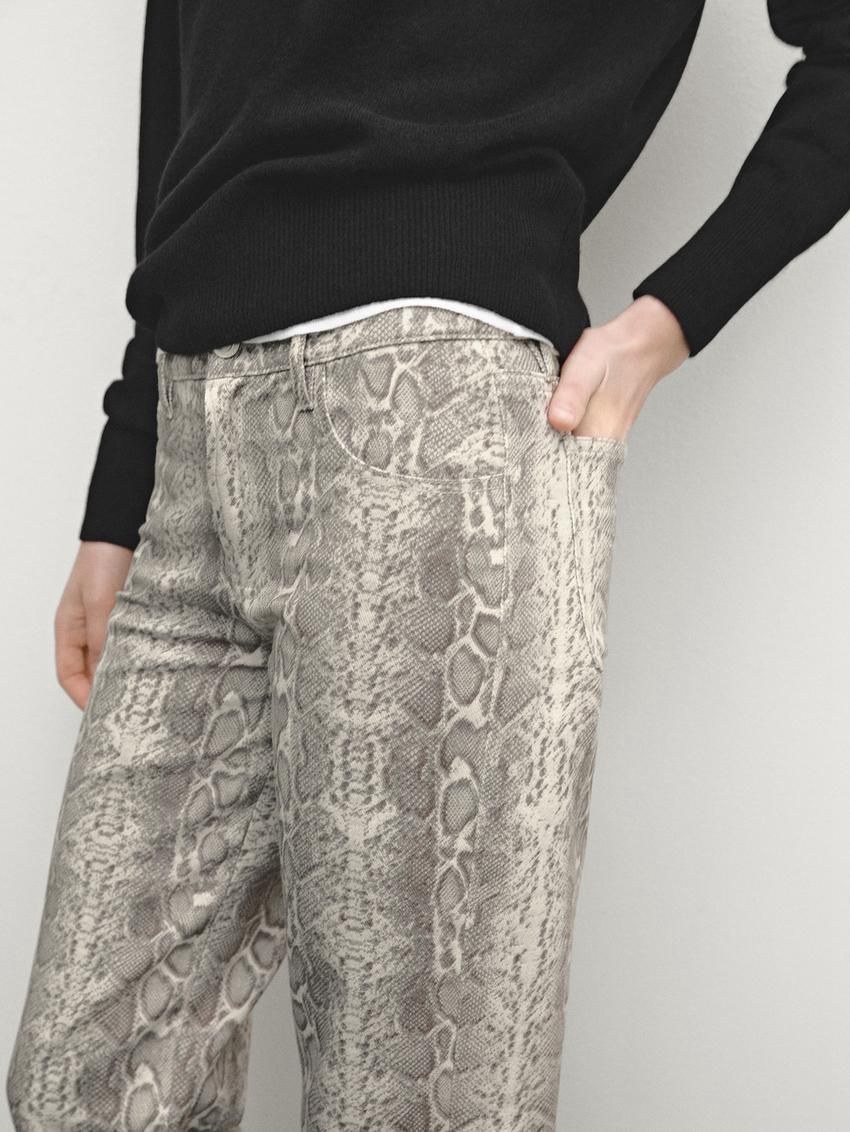 Massimo Dutti Regular Fit Cotton Snakeskin Print Women Jeans Grey | US-KE3951674