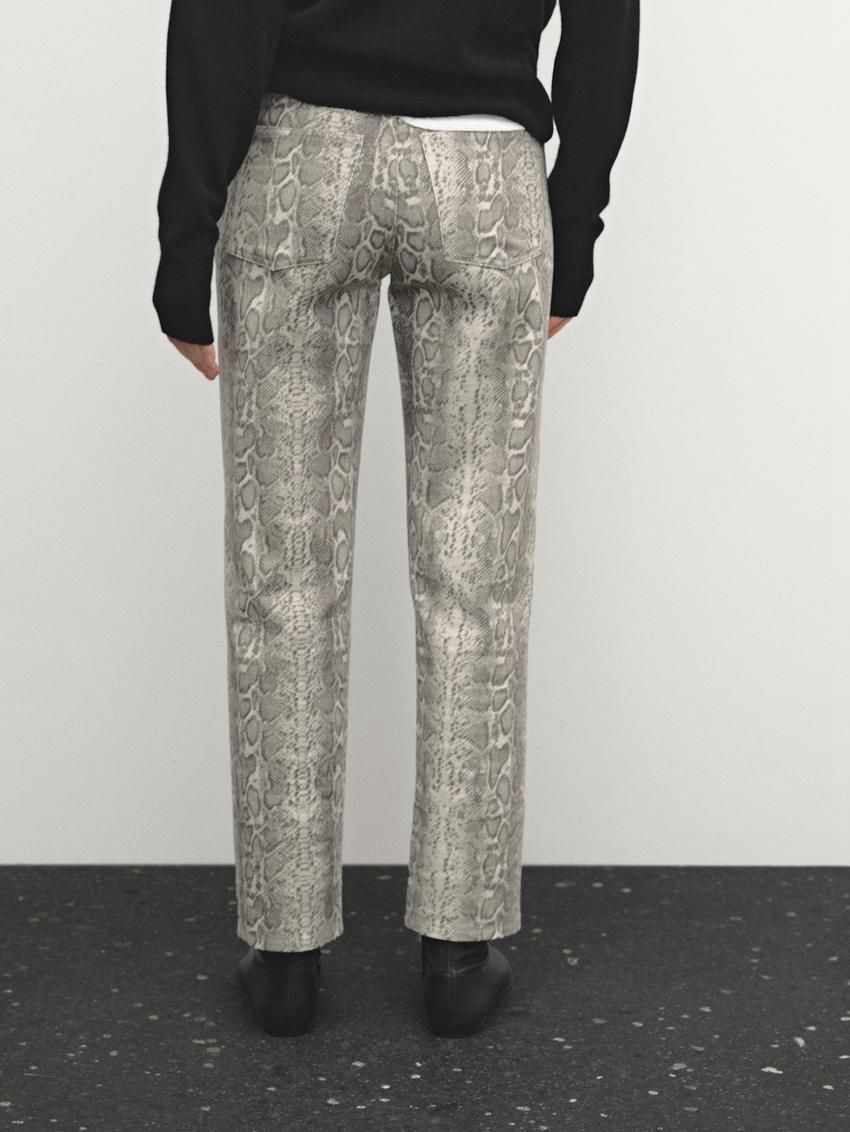 Massimo Dutti Regular Fit Cotton Snakeskin Print Women Jeans Grey | US-KE3951674