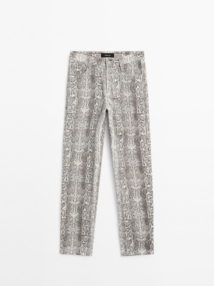 Massimo Dutti Regular Fit Cotton Snakeskin Print Women Jeans Grey | US-KE3951674