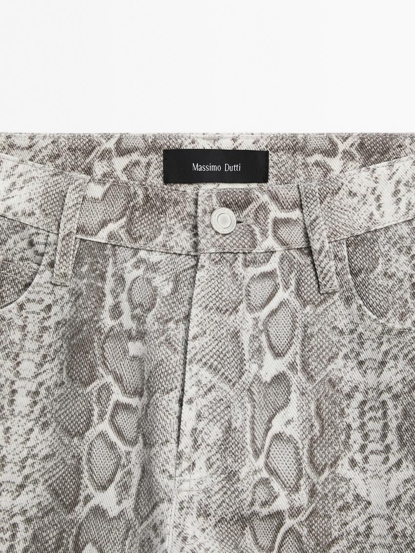 Massimo Dutti Regular Fit Cotton Snakeskin Print Women Jeans Grey | US-KE3951674