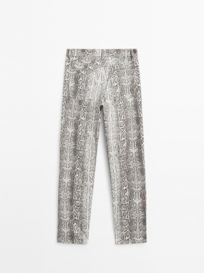 Massimo Dutti Regular Fit Cotton Snakeskin Print Women Jeans Grey | US-KE3951674