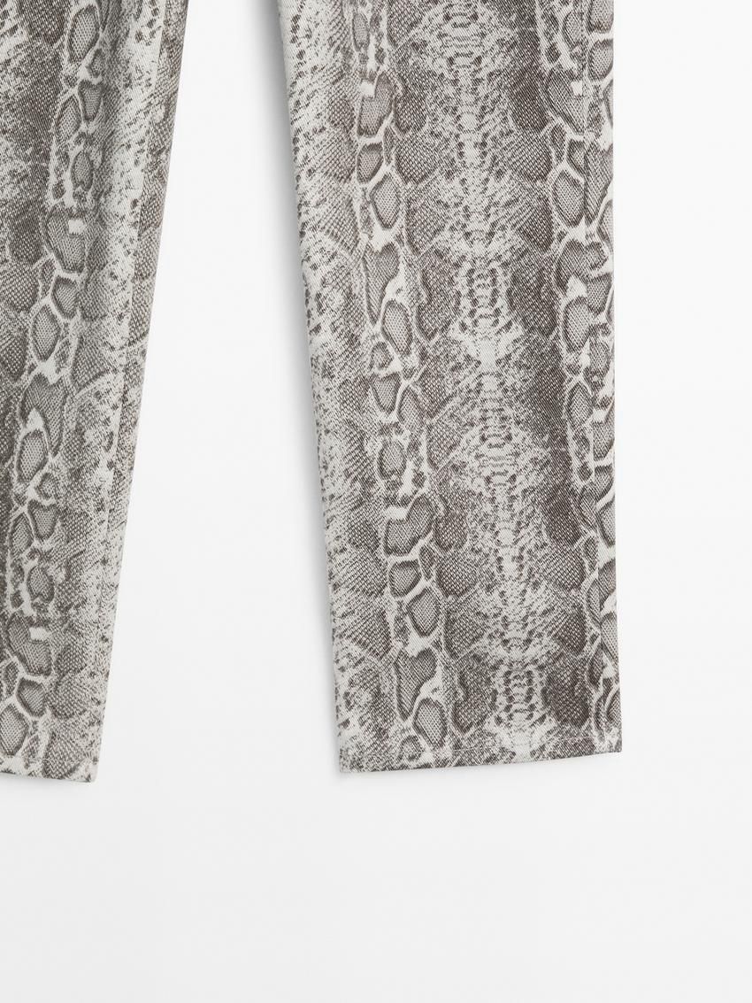 Massimo Dutti Regular Fit Cotton Snakeskin Print Women Jeans Grey | US-KE3951674