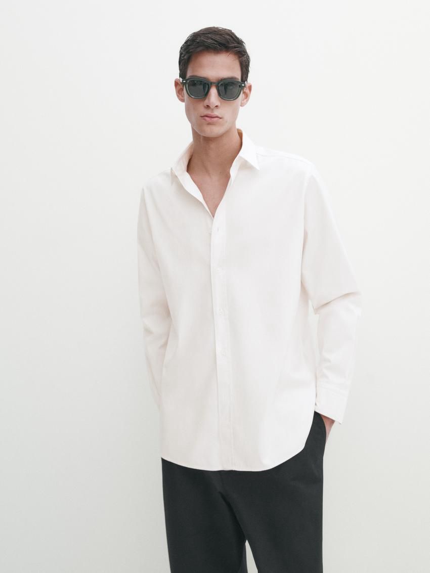 Massimo Dutti Regular Fit Dyed Twill Men Shirts Beige | US-EY7130964