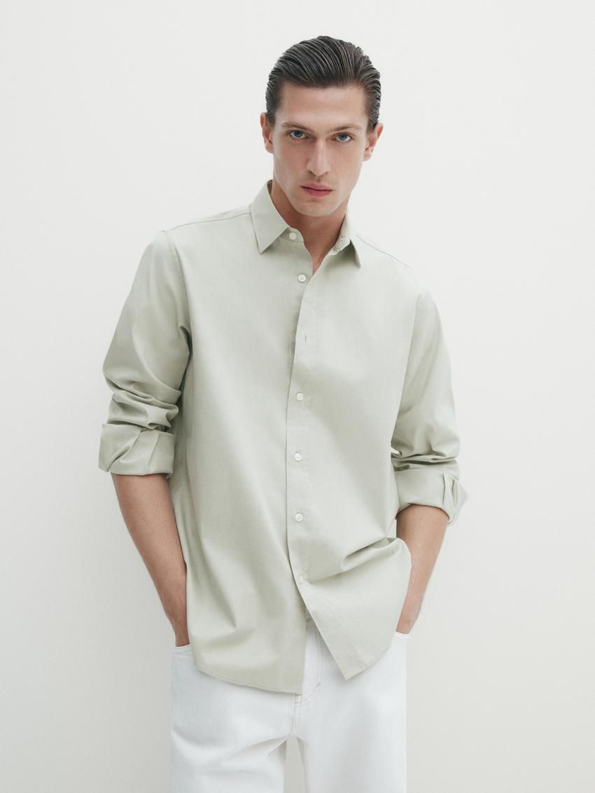 Massimo Dutti Regular Fit Dyed Twill Men Shirts Light Green | US-ZV0926148