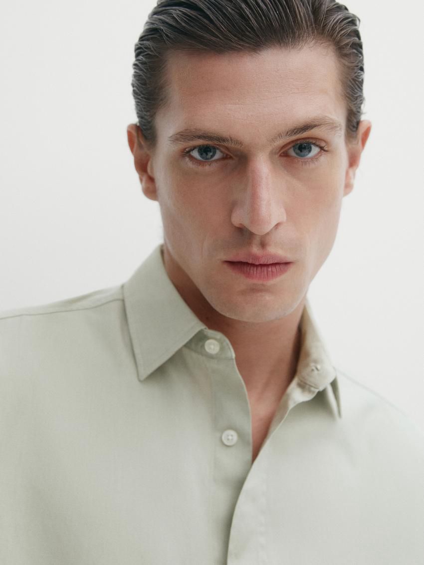 Massimo Dutti Regular Fit Dyed Twill Men Shirts Light Green | US-ZV0926148