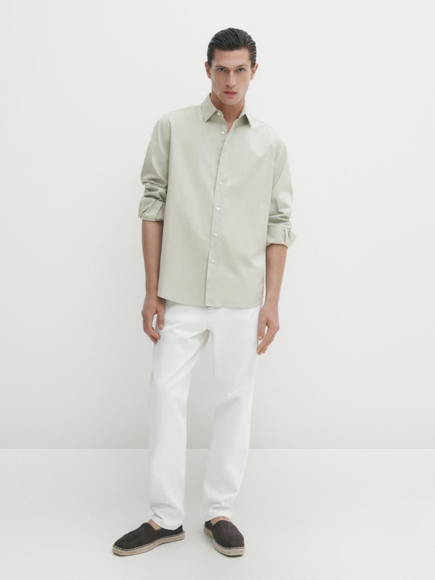 Massimo Dutti Regular Fit Dyed Twill Men Shirts Light Green | US-ZV0926148