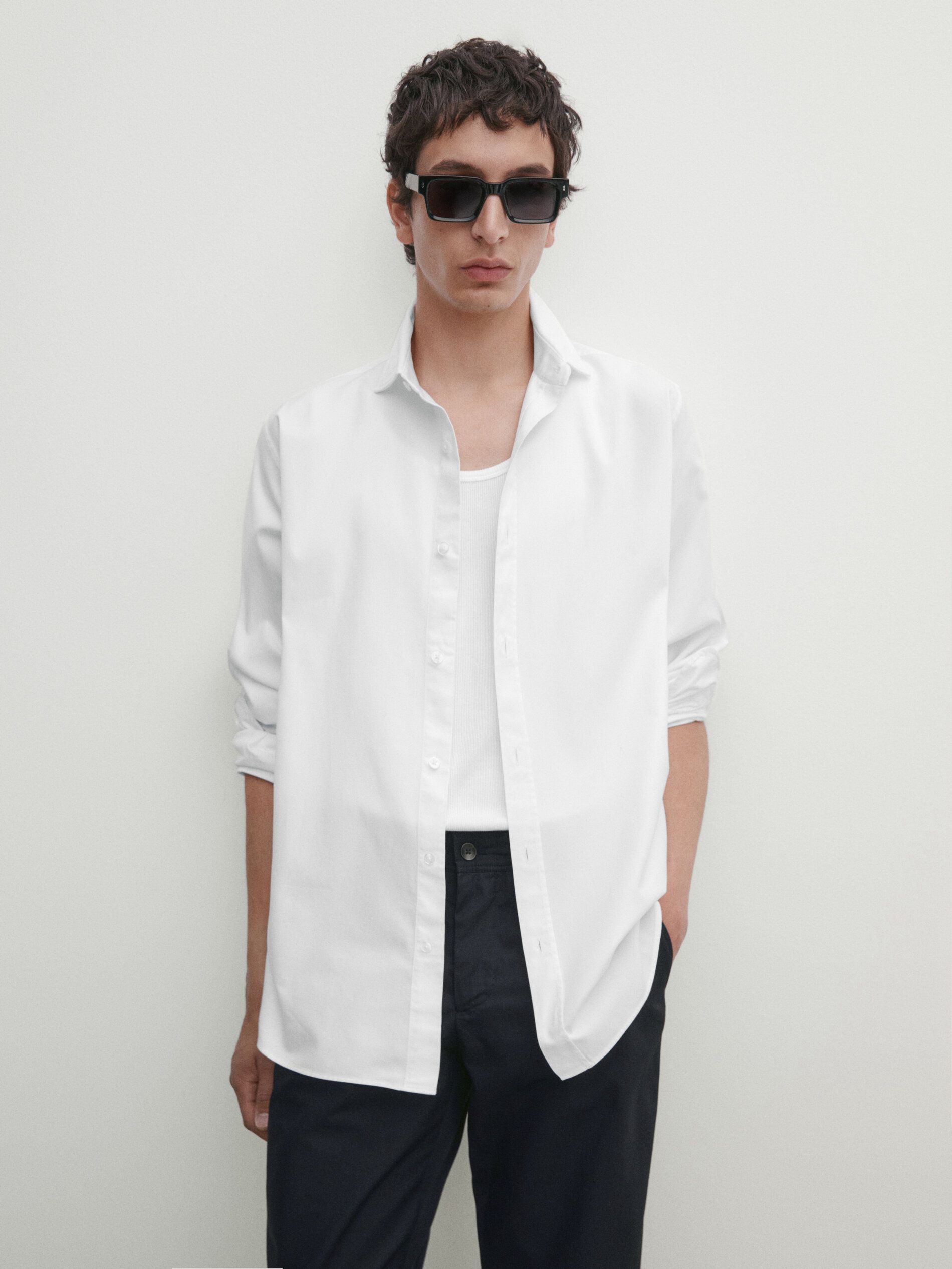 Massimo Dutti Regular Fit Dyed Twill Men Shirts White | US-GU9026137