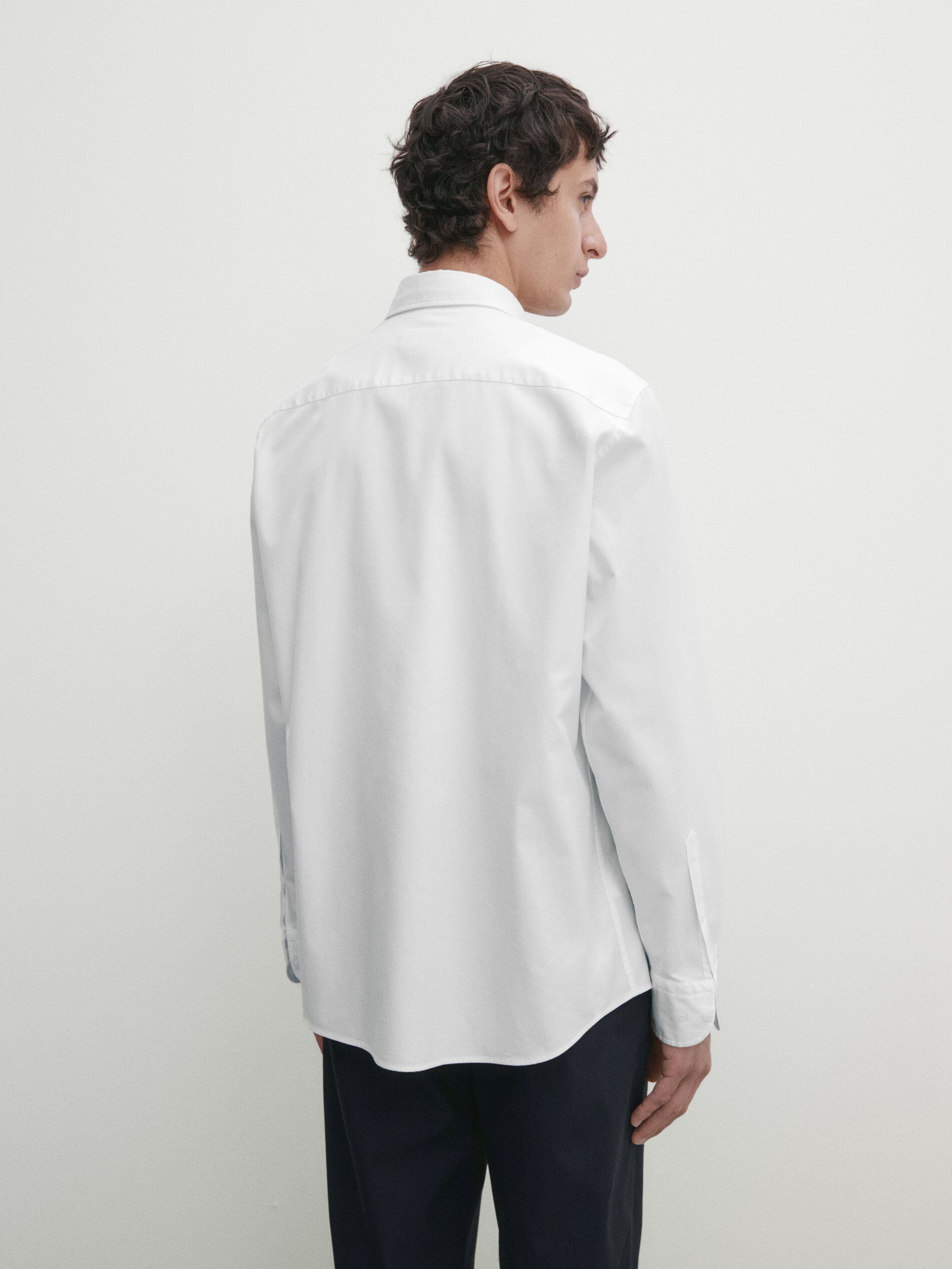Massimo Dutti Regular Fit Dyed Twill Men Shirts White | US-GU9026137