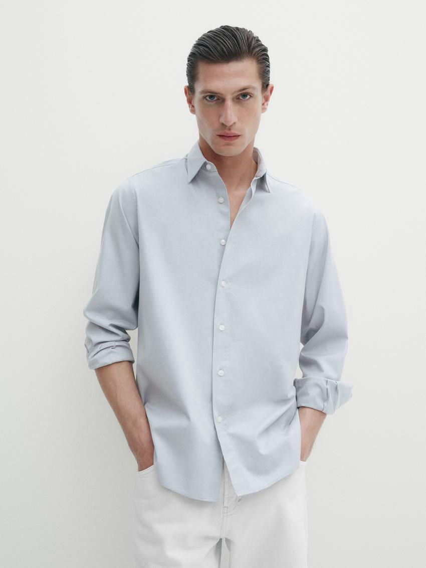 Massimo Dutti Regular Fit Dyed Twill Men Shirts Light Blue | US-DH0983167