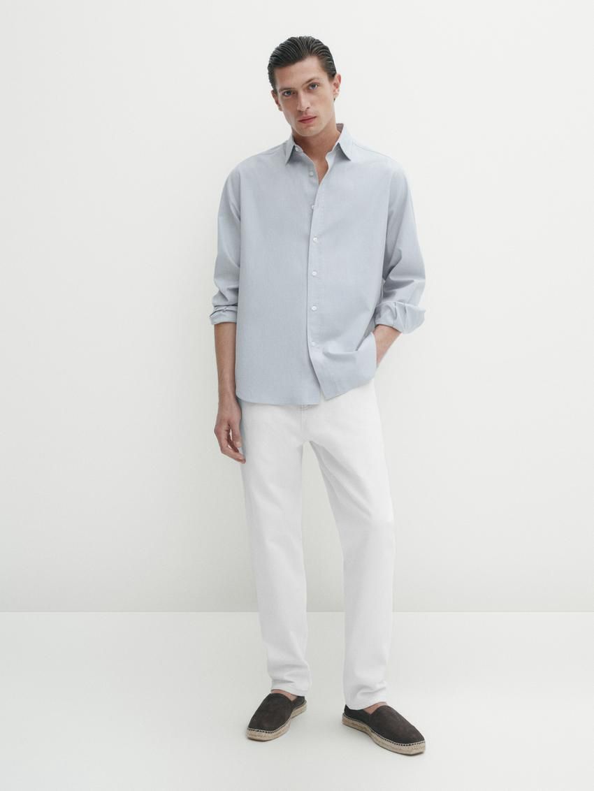 Massimo Dutti Regular Fit Dyed Twill Men Shirts Light Blue | US-DH0983167