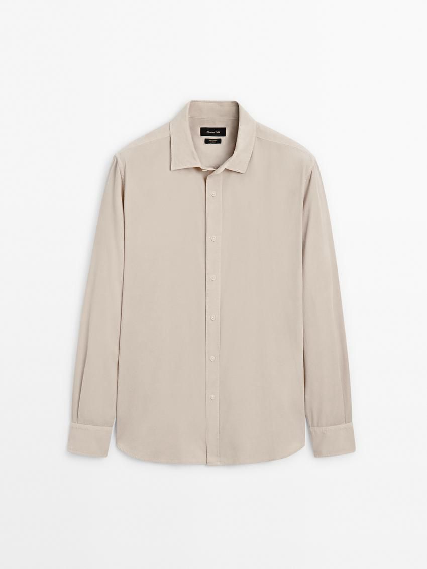 Massimo Dutti Regular Fit Micro Corduroy Men Shirts Beige | US-UP8139267