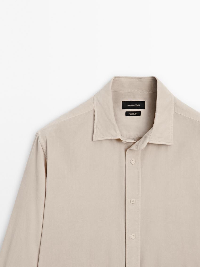 Massimo Dutti Regular Fit Micro Corduroy Men Shirts Beige | US-UP8139267