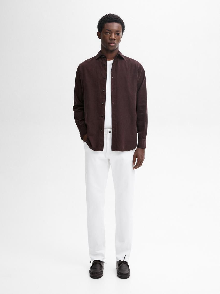Massimo Dutti Regular Fit Micro Corduroy Men Shirts Burgundy | US-CZ9057213