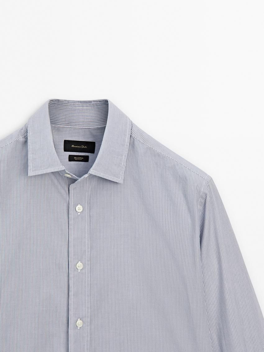 Massimo Dutti Regular Fit Pinstriped Cotton Men Shirts Blue | US-GB3176425