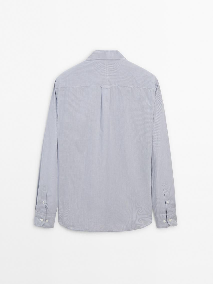 Massimo Dutti Regular Fit Pinstriped Cotton Men Shirts Blue | US-GB3176425