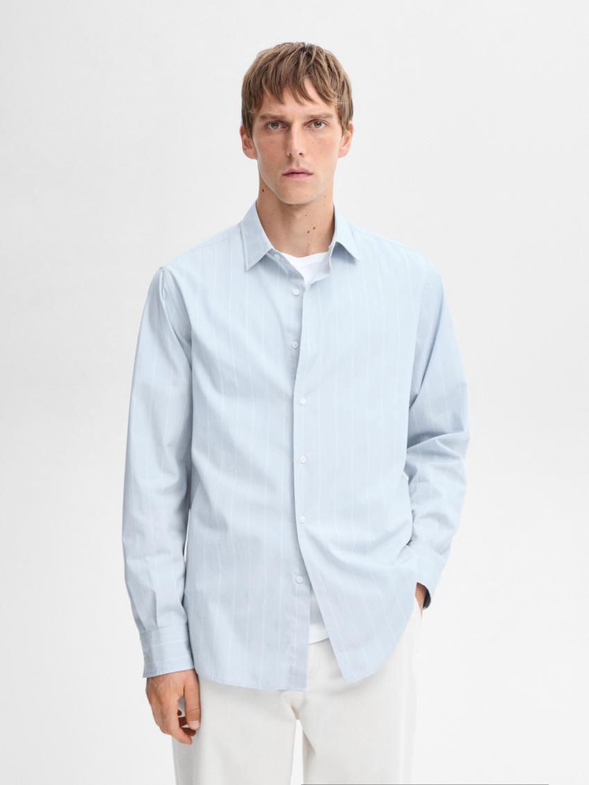 Massimo Dutti Regular Fit Pinstriped Men Shirts Blue | US-DL0536827