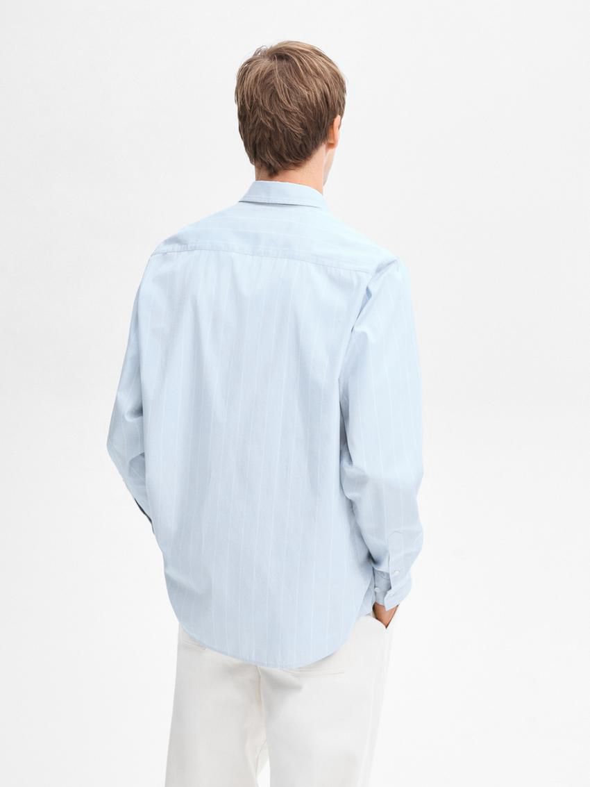 Massimo Dutti Regular Fit Pinstriped Men Shirts Blue | US-DL0536827