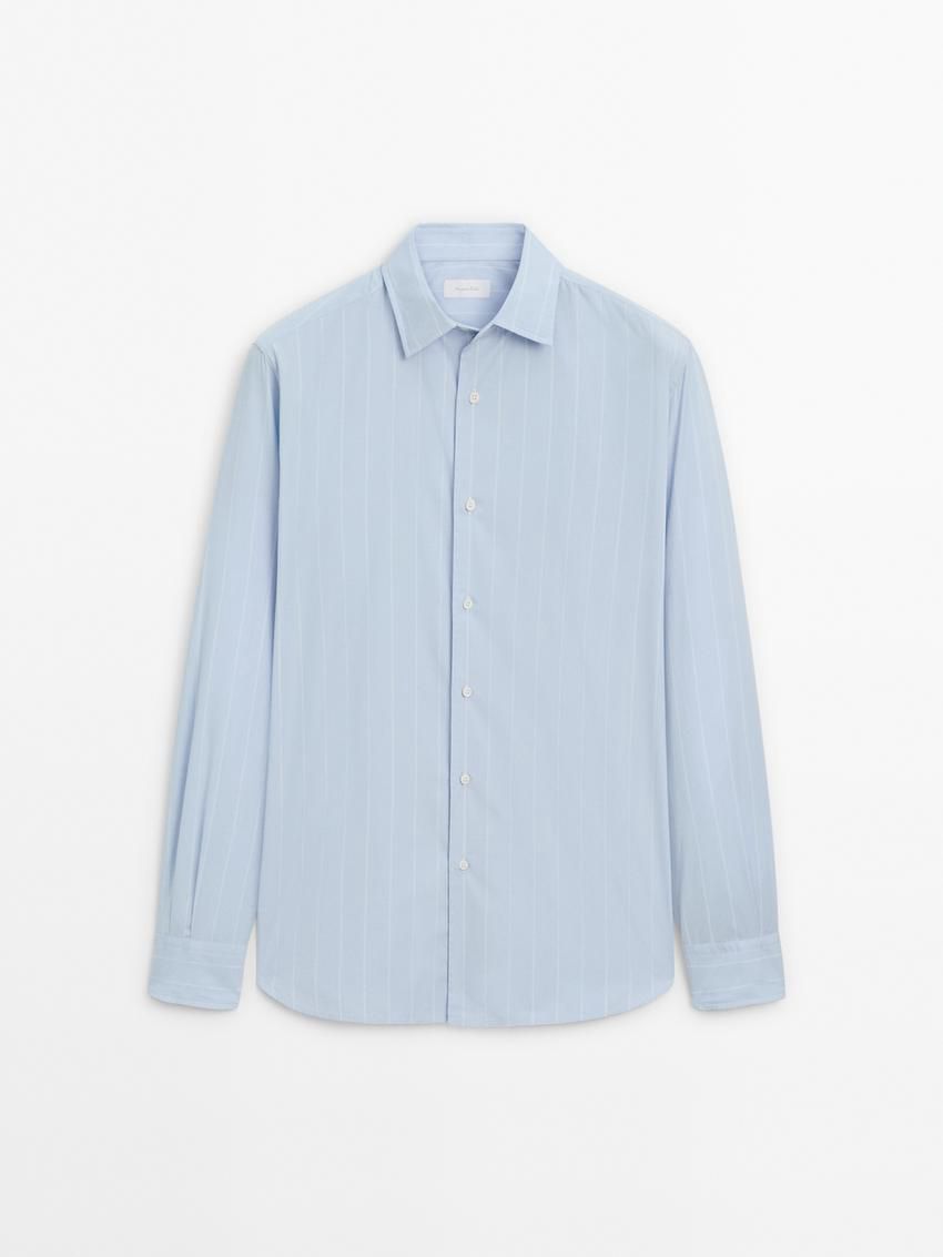Massimo Dutti Regular Fit Pinstriped Men Shirts Blue | US-DL0536827