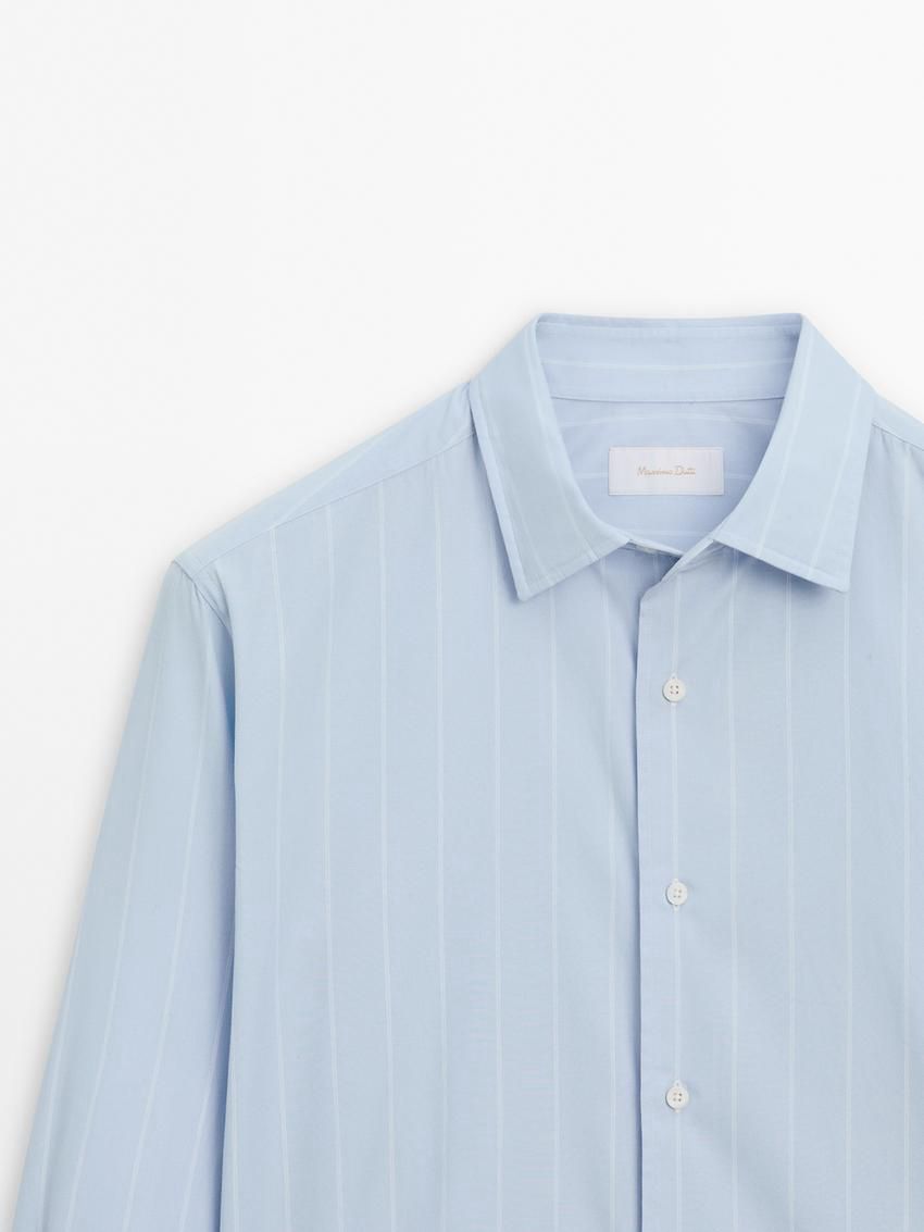 Massimo Dutti Regular Fit Pinstriped Men Shirts Blue | US-DL0536827