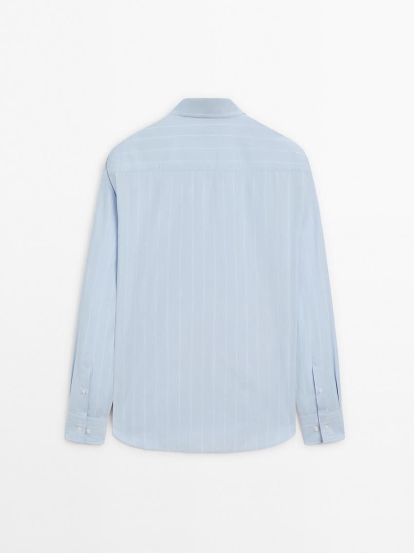 Massimo Dutti Regular Fit Pinstriped Men Shirts Blue | US-DL0536827