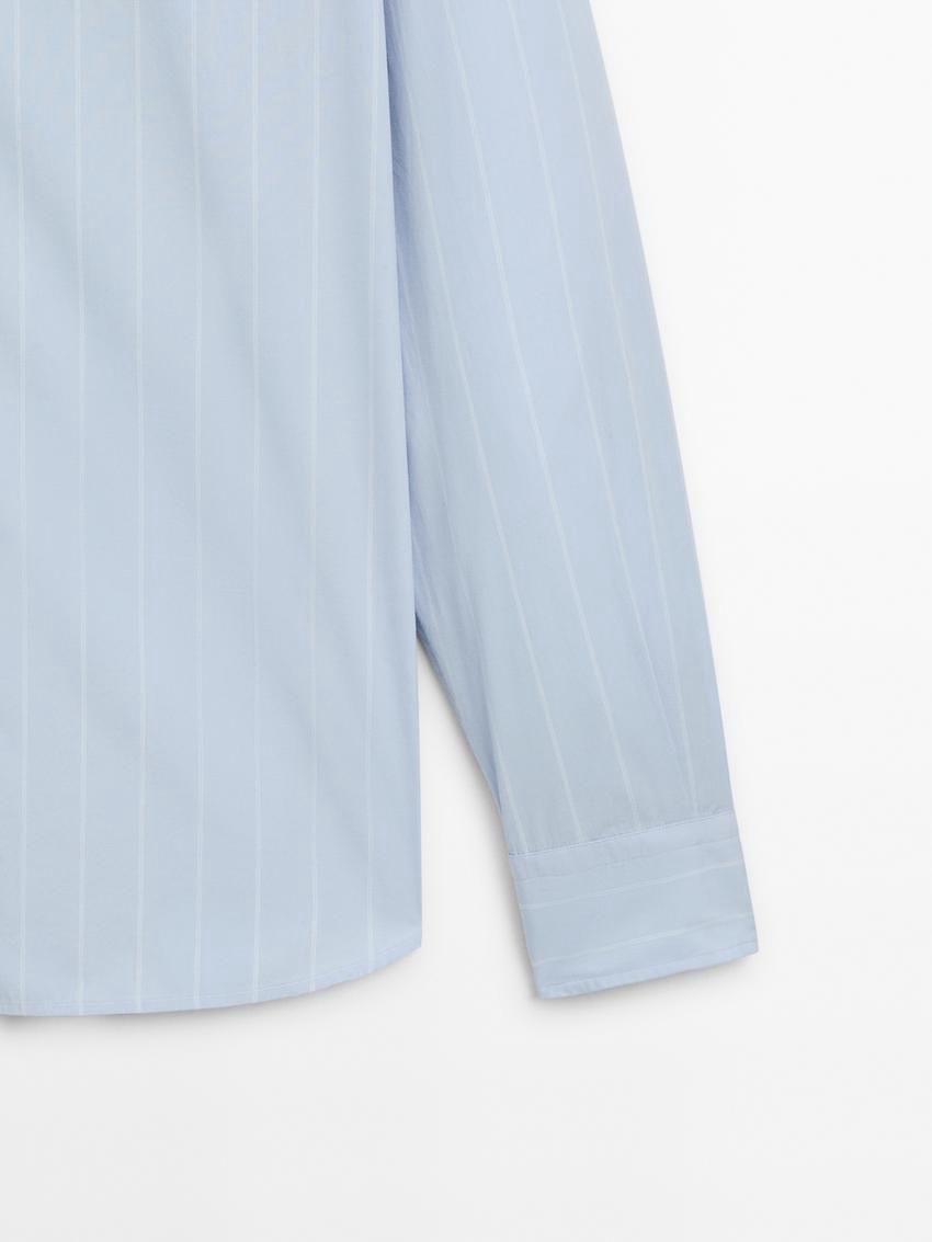 Massimo Dutti Regular Fit Pinstriped Men Shirts Blue | US-DL0536827