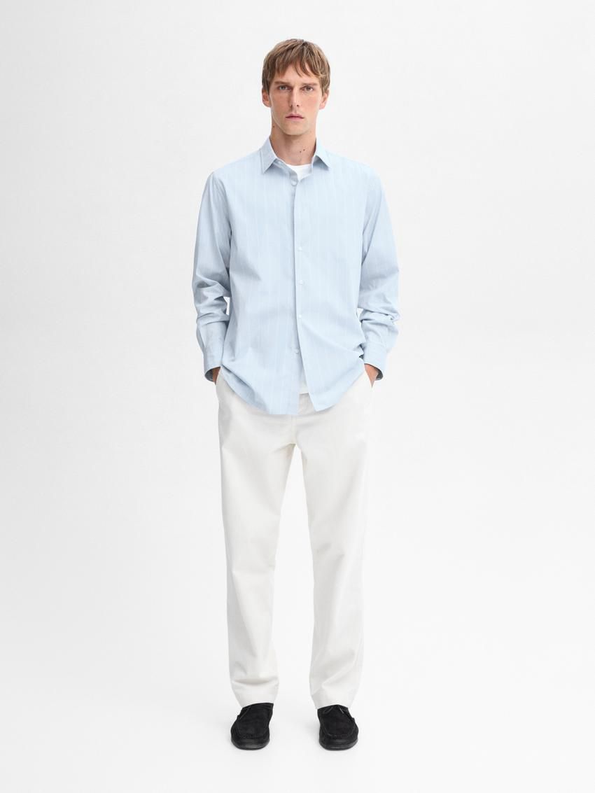 Massimo Dutti Regular Fit Pinstriped Men Shirts Blue | US-DL0536827