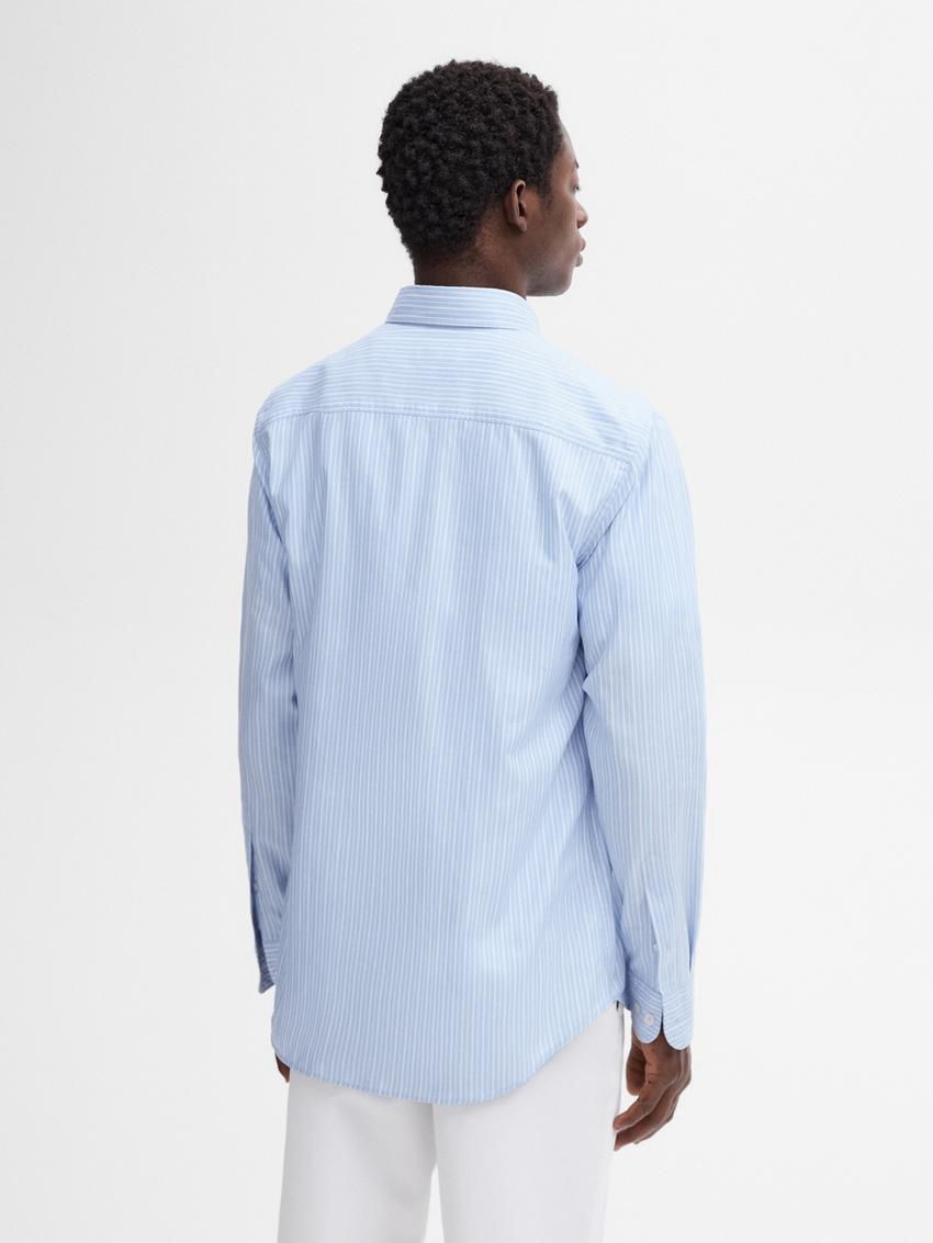 Massimo Dutti Regular Fit Striped Cotton Men Shirts Light Blue | US-RH1950276