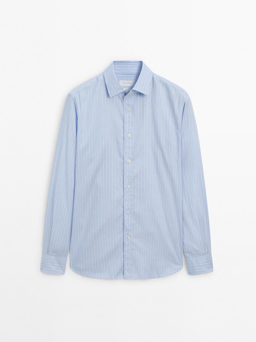 Massimo Dutti Regular Fit Striped Cotton Men Shirts Light Blue | US-RH1950276