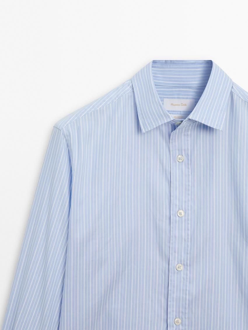 Massimo Dutti Regular Fit Striped Cotton Men Shirts Light Blue | US-RH1950276