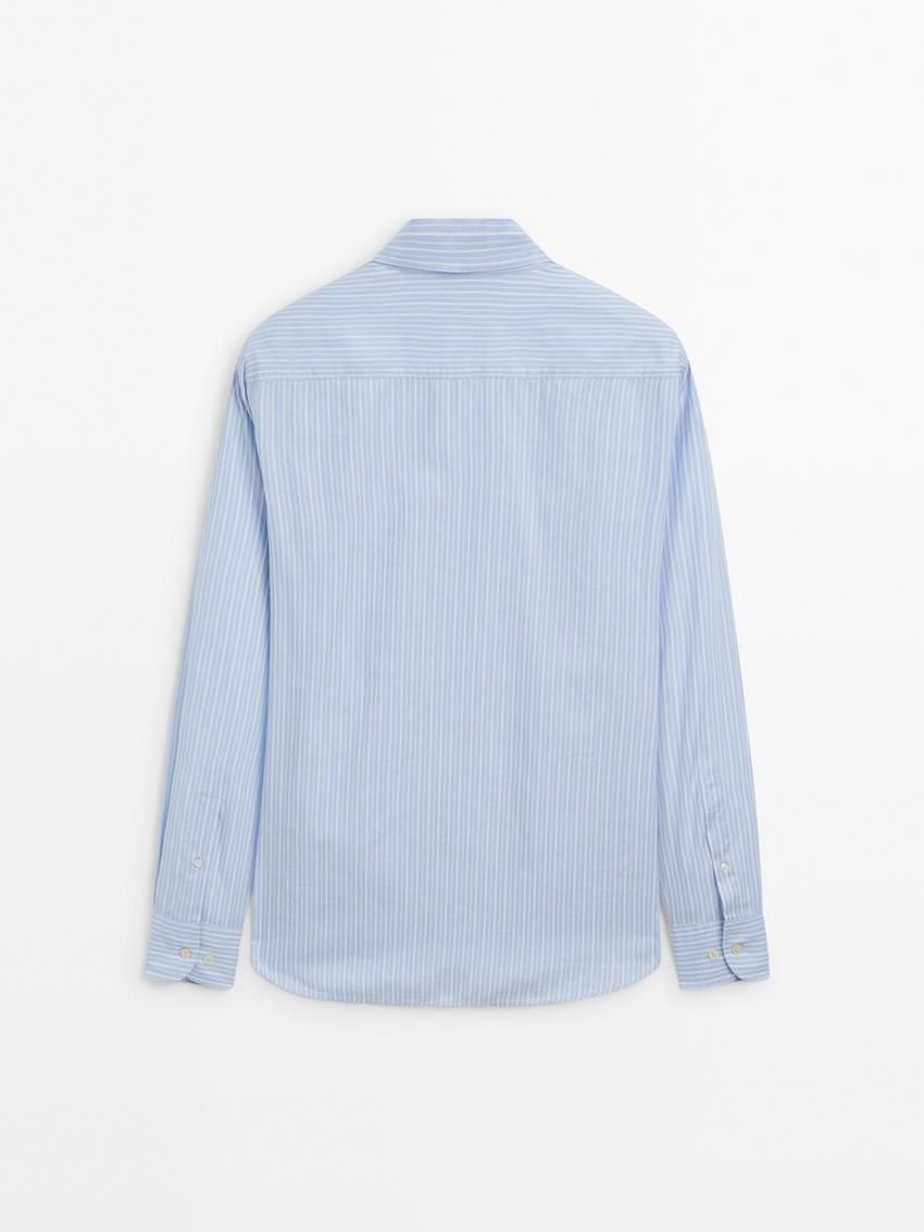 Massimo Dutti Regular Fit Striped Cotton Men Shirts Light Blue | US-RH1950276