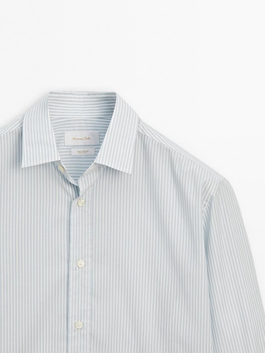 Massimo Dutti Regular Fit Striped Cotton Men Shirts Light Blue | US-OA3726480