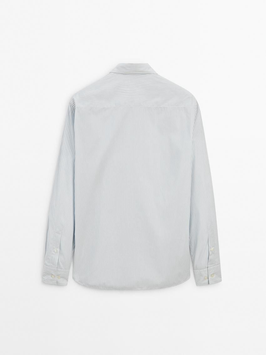 Massimo Dutti Regular Fit Striped Cotton Men Shirts Light Blue | US-OA3726480