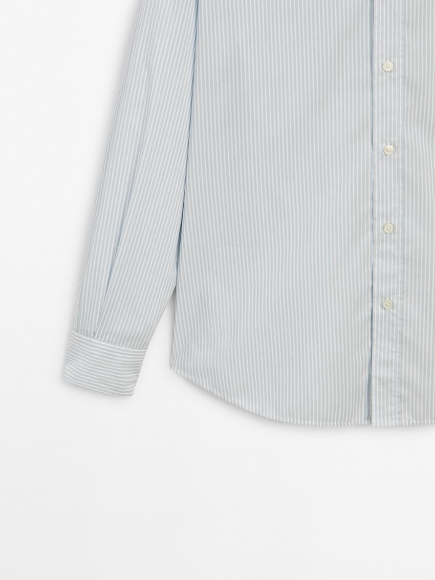 Massimo Dutti Regular Fit Striped Cotton Men Shirts Light Blue | US-OA3726480