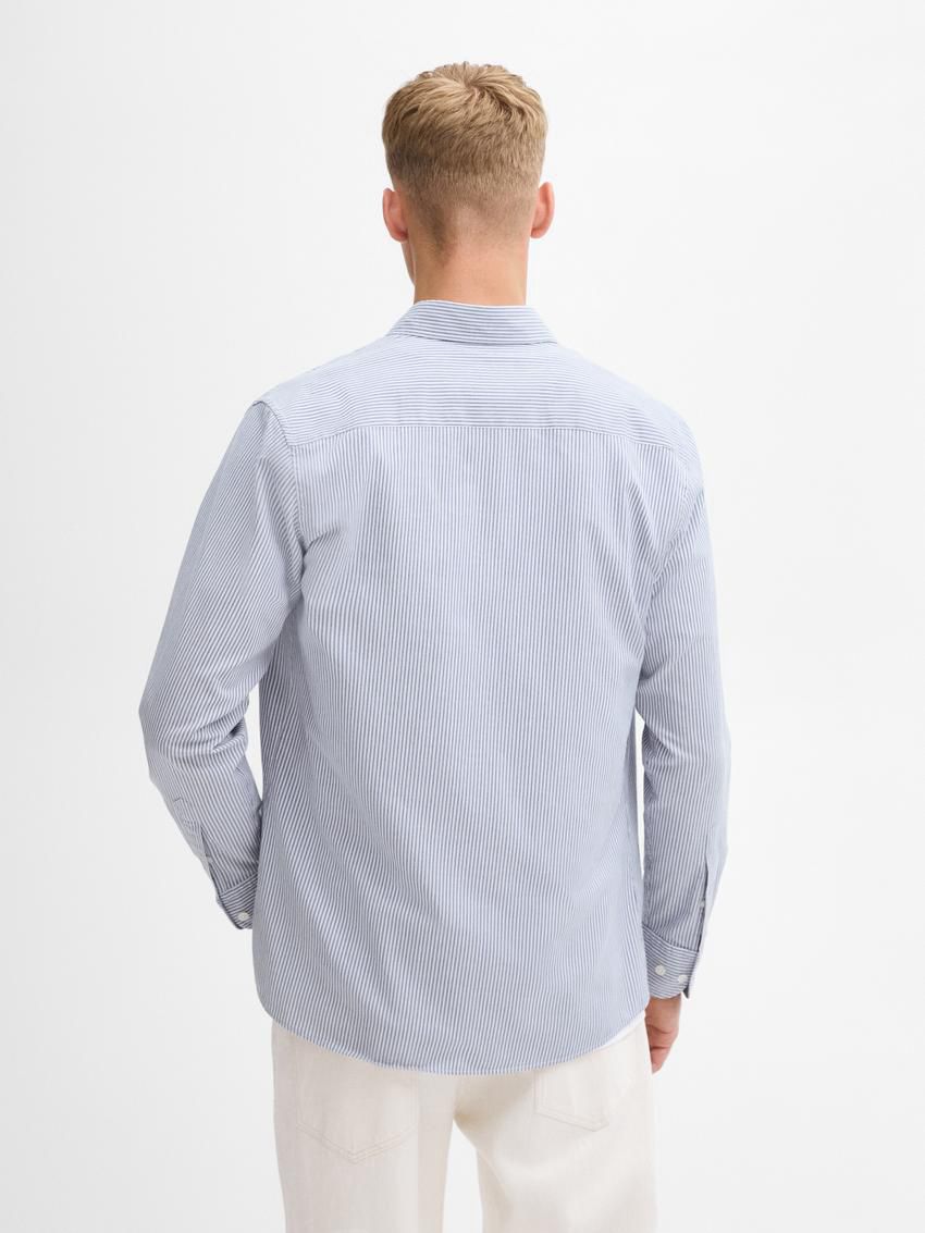 Massimo Dutti Regular Fit Striped Cotton Men Shirts Blue / White | US-SA2831479
