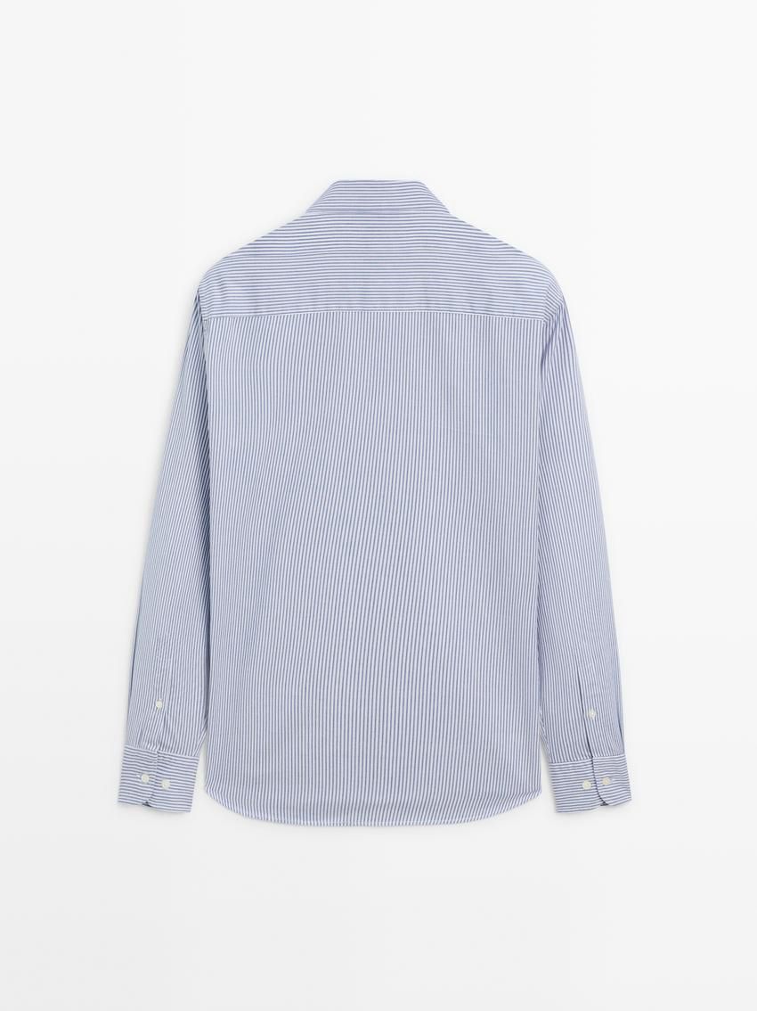 Massimo Dutti Regular Fit Striped Cotton Men Shirts Blue / White | US-SA2831479